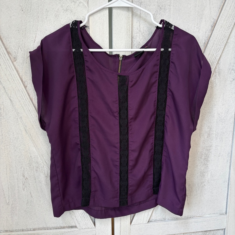 Material Girl Black Lace Top Women’s Medium Purple Goth Fairy Grunge